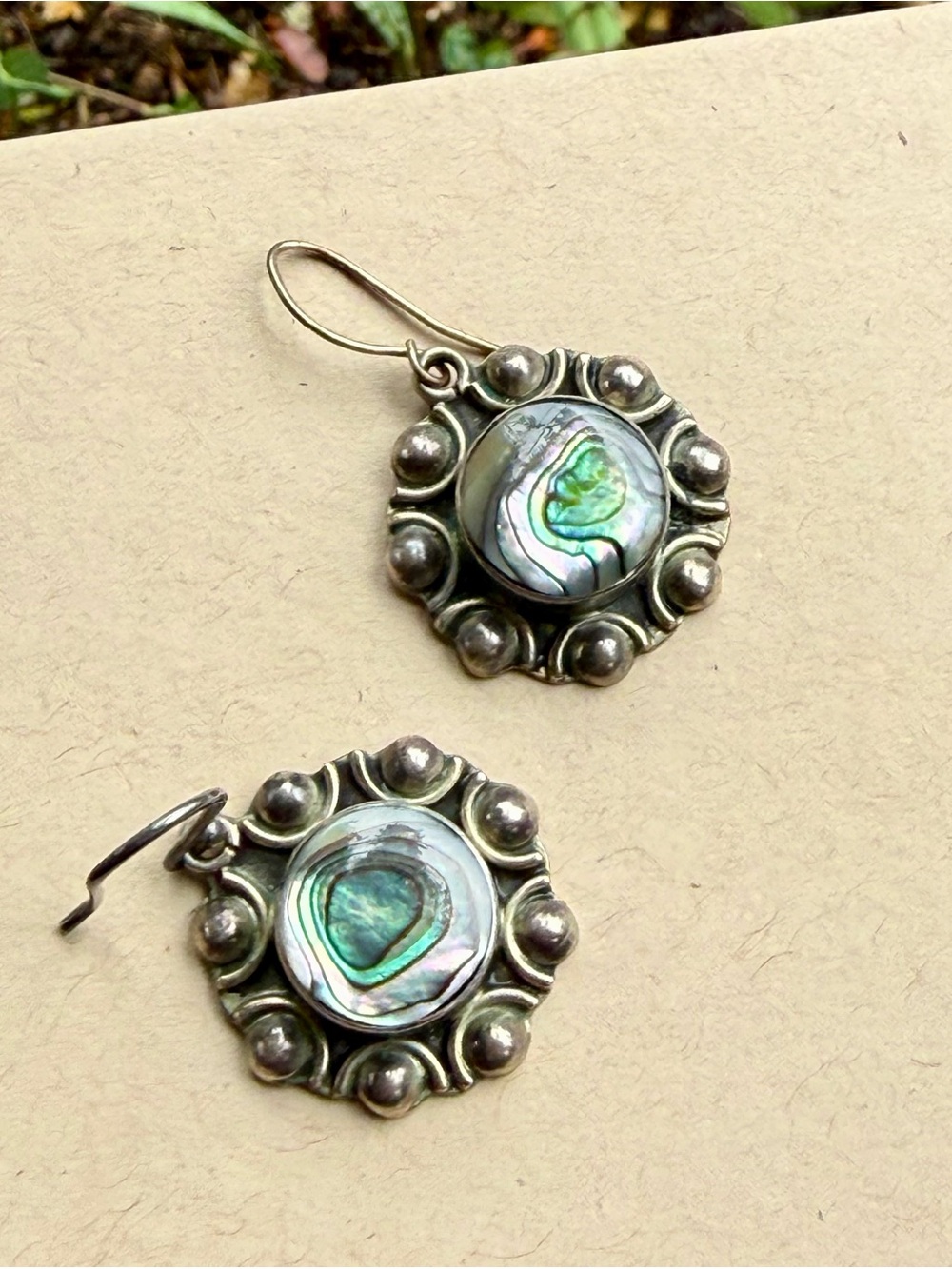 CII Mexico 925 Sterling Silver Abalone Shell Dangle Earrings